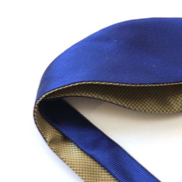 Mens bow tie Silk Blue Gold Reversible Italian silk Bow tie Self-tied - Picture 2 of 6